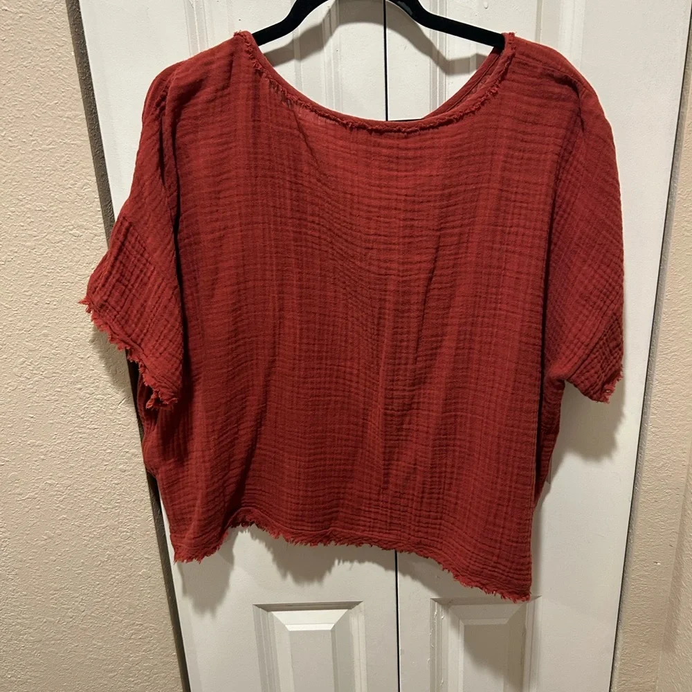 Eileen Fisher Organic Cotton Gauze Top in Rust , size Large - Picture 7 of 10